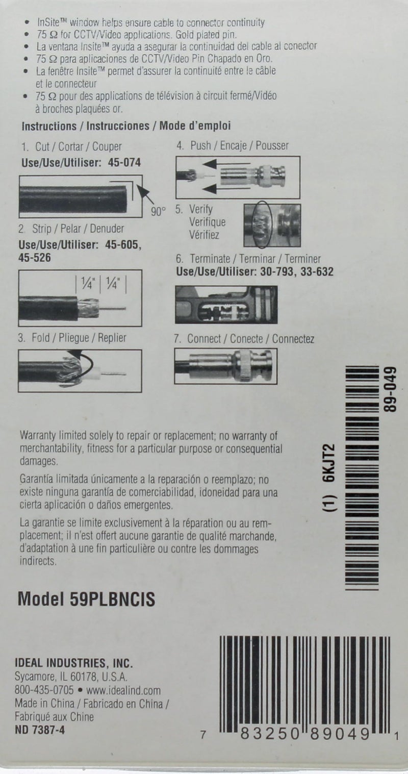Ideal Industries IDEAL Electrical 89-5047 BNC Compression Connectors, Coax Compression Connector for RG-59 Cable, 35 Connectors, Jar - Image 4